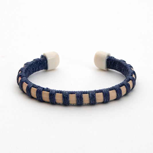 Cuff - Narrow Width - Acrylic - Natural/Navy Thread - M