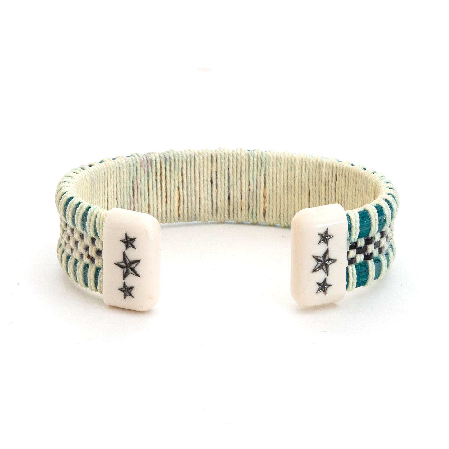 Cuff - Wide - Stars - Green/Cream Thread - XL